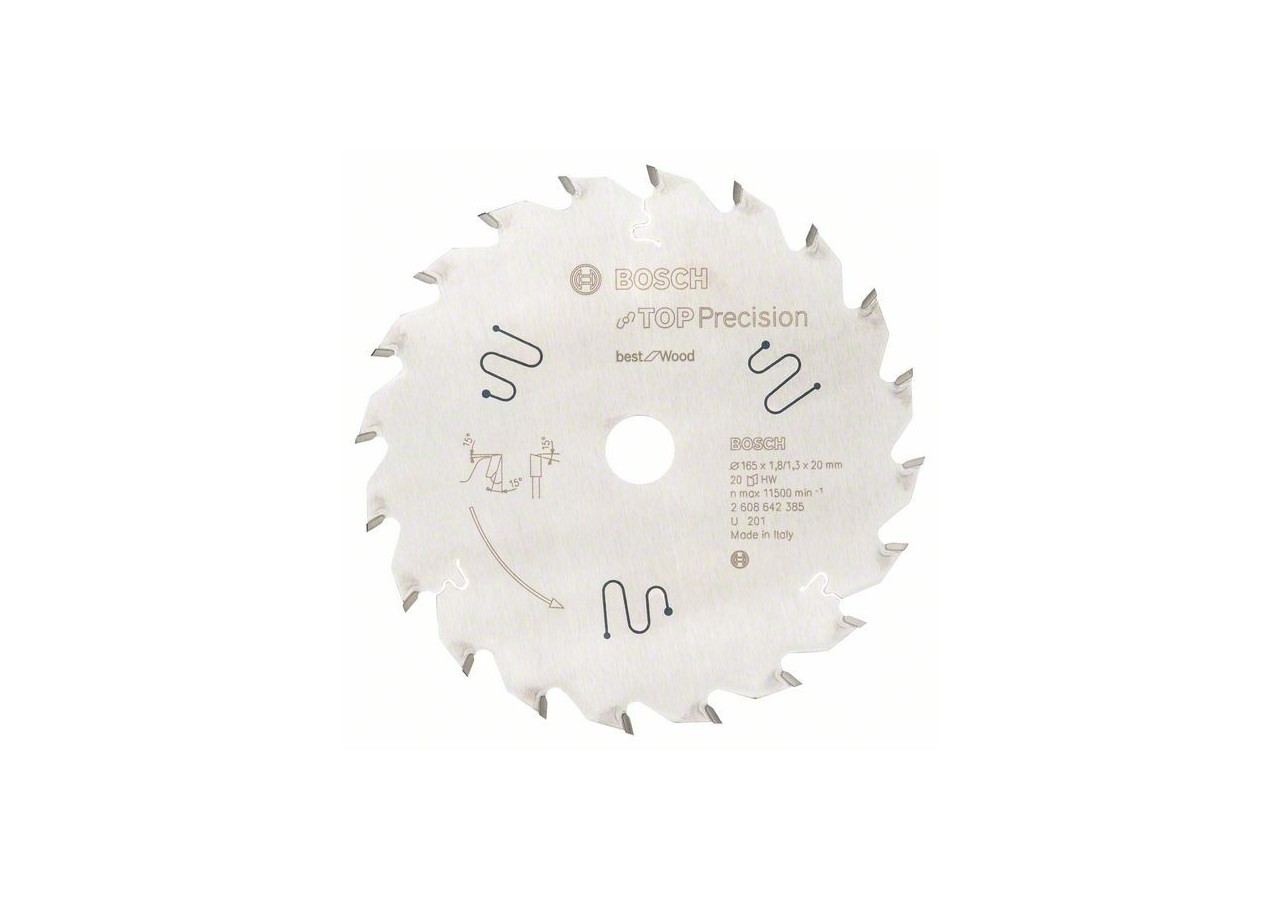 Lame de scie circulaire Top Precision Best for Wood 165 x 20 x 1,8 mm, 20 - 2608642385 - Bosch