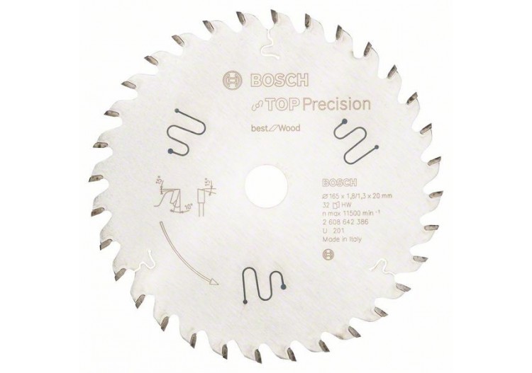 Lame de scie circulaire Top Precision Best for Wood 165 x 20 x 1,8 mm, 32 - 2608642386 - Bosch