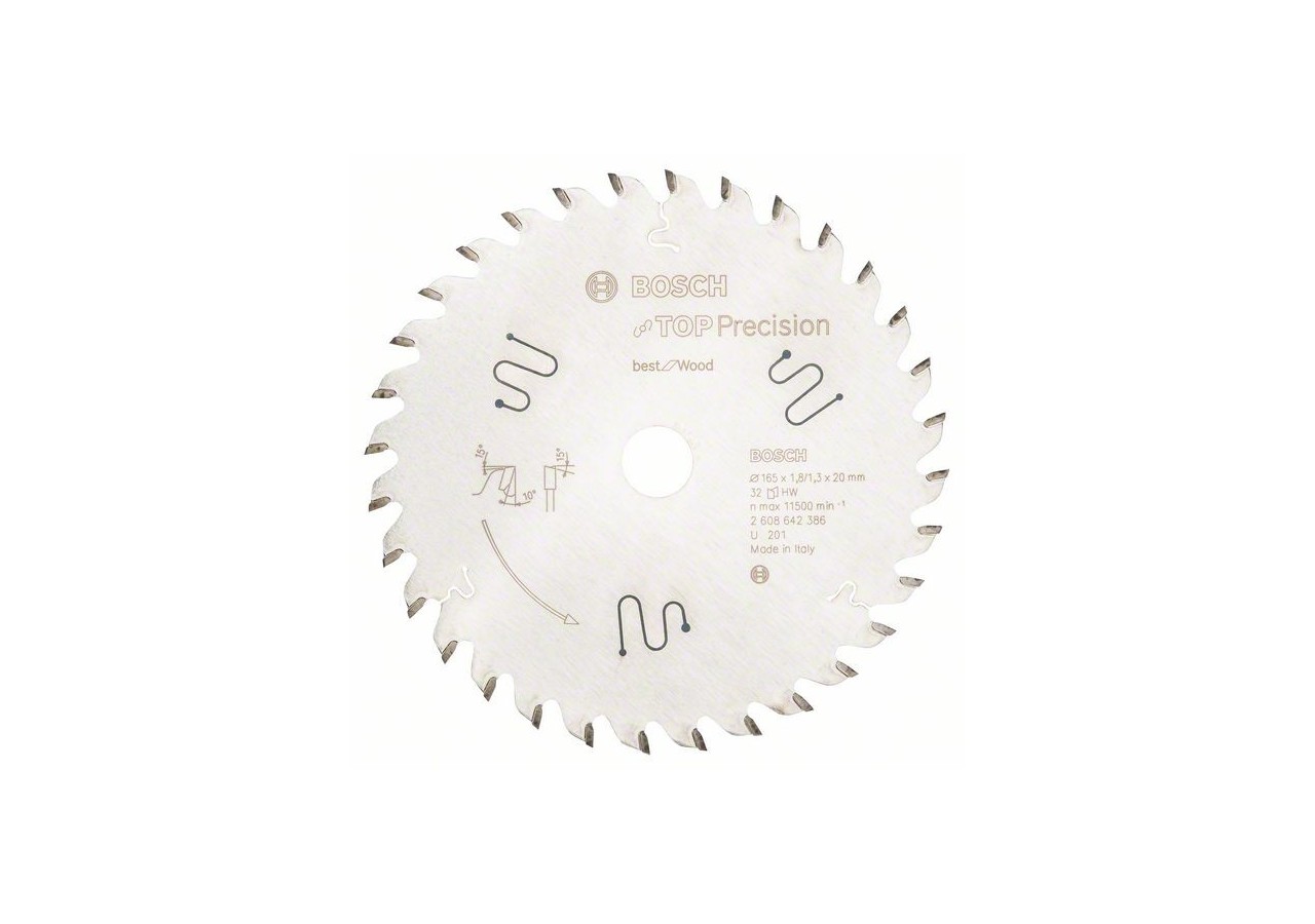 Lame de scie circulaire Top Precision Best for Wood 165 x 20 x 1,8 mm, 32 - 2608642386 - Bosch