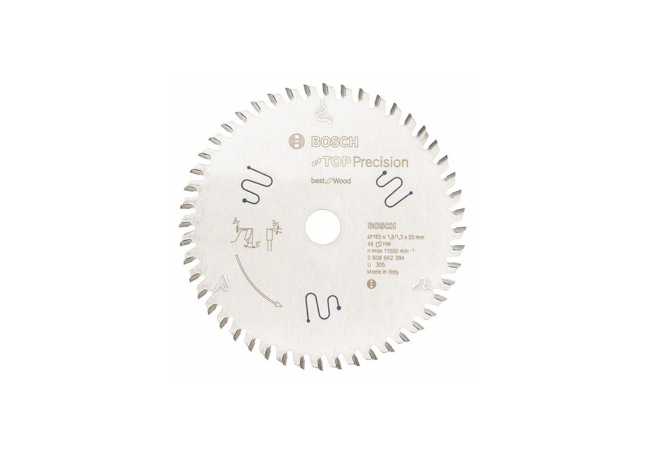 Lame de scie circulaire Top Precision Best for Wood 165 x 20 x 1,8 mm, 48 - 2608642384 - Bosch