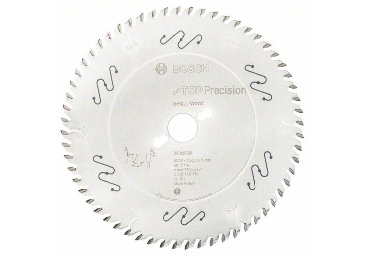 Lame de scie circulaire Top Precision Best for Wood 250 x 30 x 3,2 mm, 60 - 2608642112 - Bosch