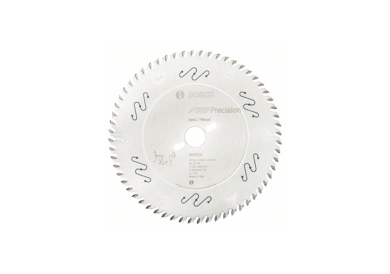 Lame de scie circulaire Top Precision Best for Wood 250 x 30 x 3,2 mm, 60 - 2608642112 - Bosch