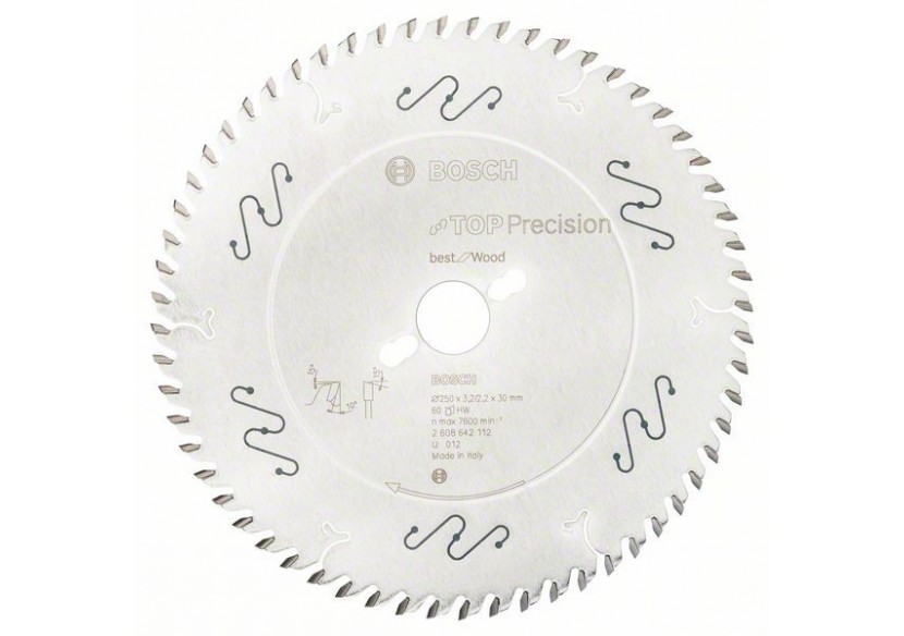 Lame de scie circulaire Top Precision Best for Wood 250 x 30 x 3,2 mm, 60 - 2608642112 - Bosch Lame de scie circulaire Top Precision Best for Wood 250 x 30 x 3,2 mm, 60 - 2608642112 - Bosch