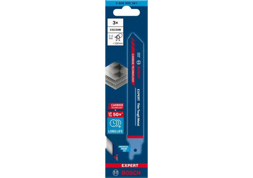 Lame de scie sabre Expert 'Thin Tough Metal' S 922 EHM, 3 pces - 2608900361 - Bosch Lame de scie sabre Expert 'Thin Tough Metal' S 922 EHM, 3 pces - 2608900361 - Bosch