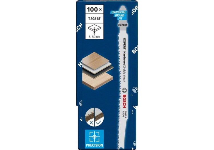 Lame de scie sauteuse Expert 'Hardwood 2-side clean' T 308 BF, 100 pces - 2608900546 - Bosch