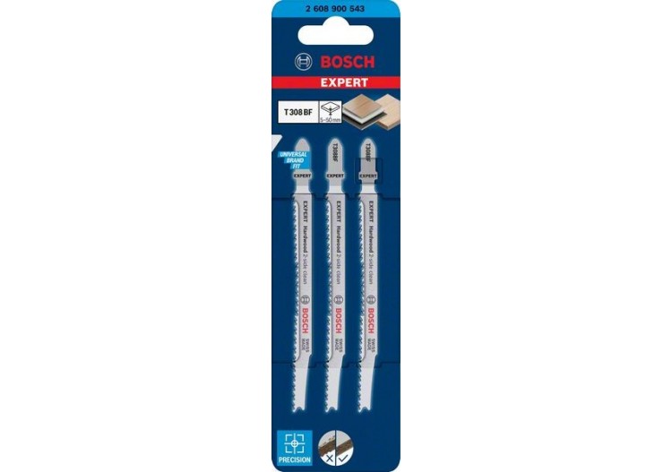 Lame de scie sauteuse Expert 'Hardwood 2-side clean' T 308 BF, 3 pces - 2608900543 - Bosch