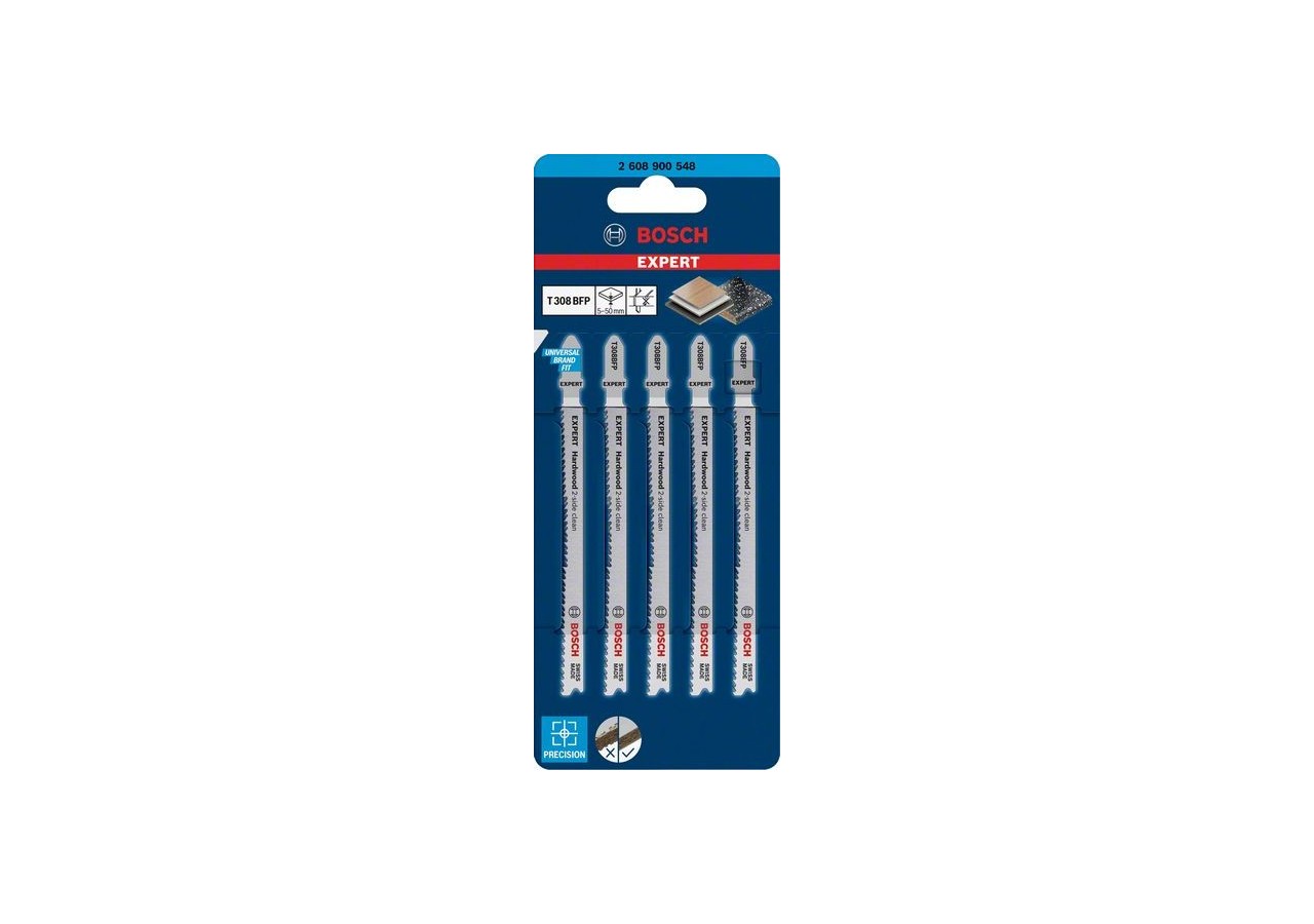 Lame de scie sauteuse Expert 'Hardwood 2-side clean' T 308 BFP, 5 pces - 2608900548 - Bosch
