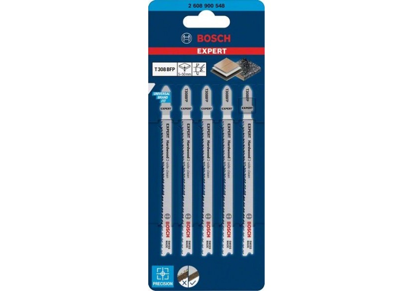 Lame de scie sauteuse Expert 'Hardwood 2-side clean' T 308 BFP, 5 pces - 2608900548 - Bosch Lame de scie sauteuse Expert 'Hardwood 2-side clean' T 308 BFP, 5 pces - 2608900548 - Bosch