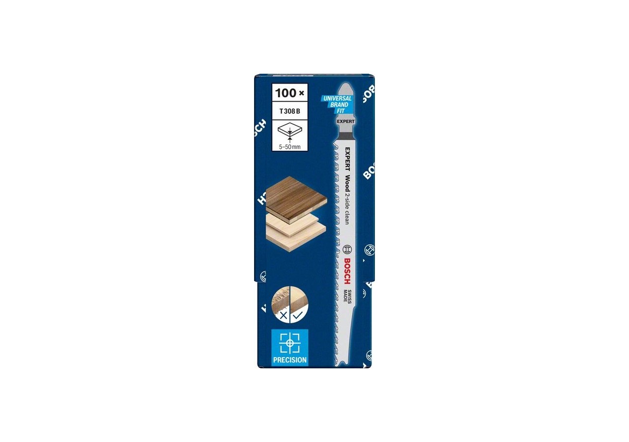 Lame de scie sauteuse Expert 'Wood 2-side clean' T 308 B, 100 pces - 2608900553 - Bosch