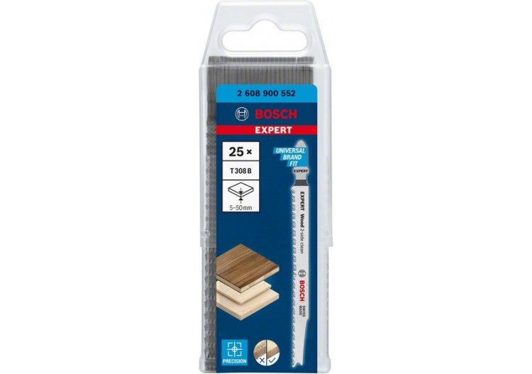Lame de scie sauteuse Expert 'Wood 2-side clean' T 308 B, 25 pces - 2608900552 - Bosch