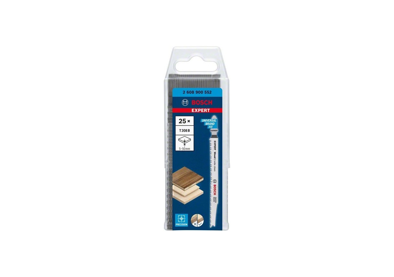 Lame de scie sauteuse Expert 'Wood 2-side clean' T 308 B, 25 pces - 2608900552 - Bosch