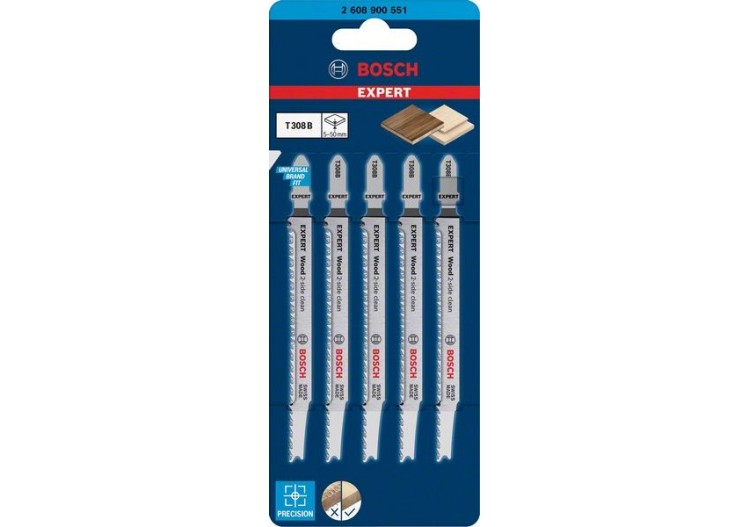 Lame de scie sauteuse Expert 'Wood 2-side clean' T 308 B, 5 pces - 2608900551 - Bosch