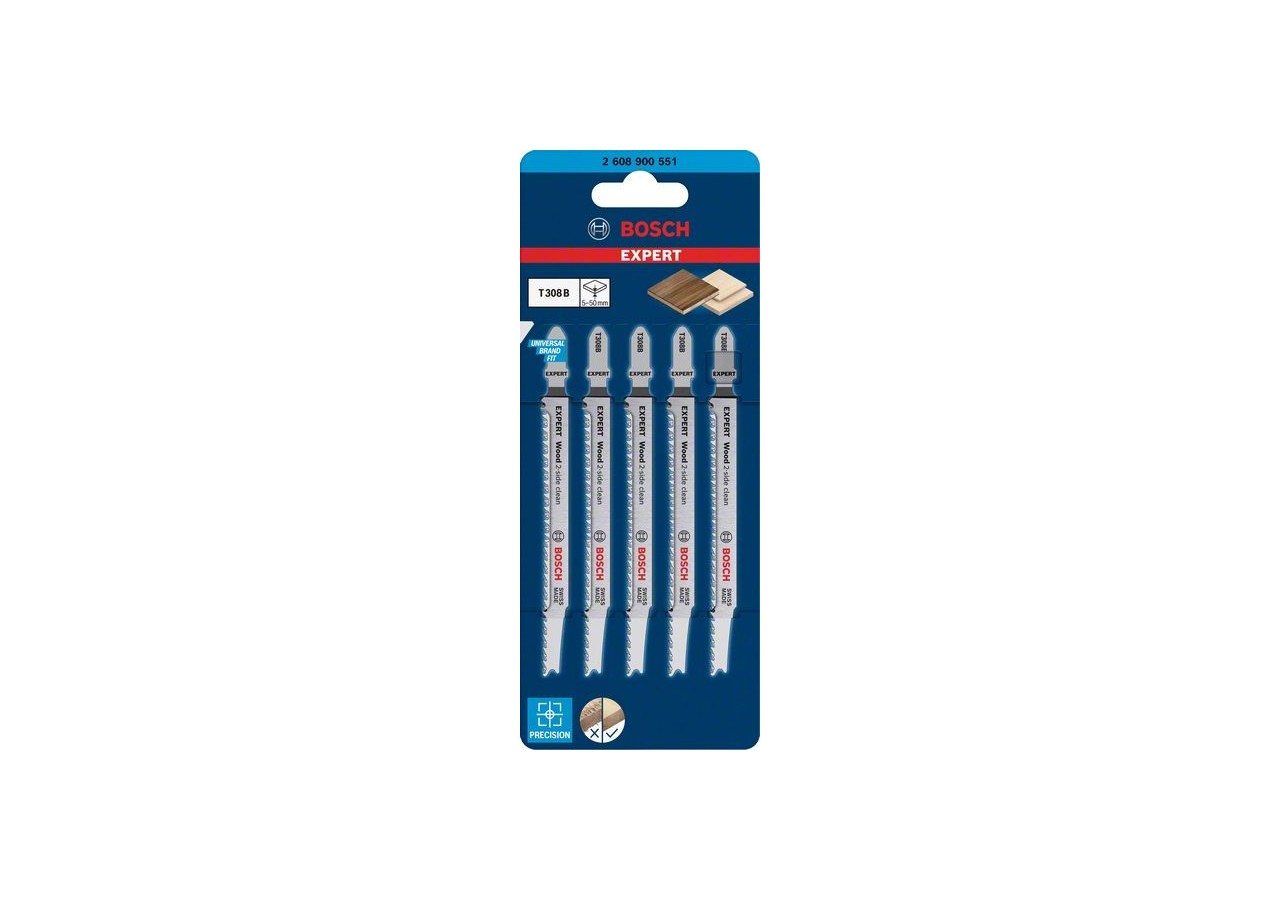 Lame de scie sauteuse Expert 'Wood 2-side clean' T 308 B, 5 pces - 2608900551 - Bosch