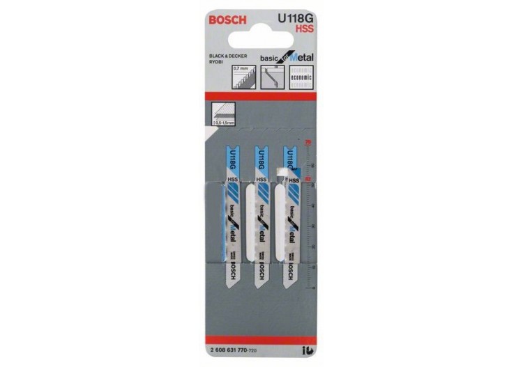 3 Lames scie sauteuse HSS Métal 70mm  Pas : 0,7mm U118G - 2608631770 - Bosch