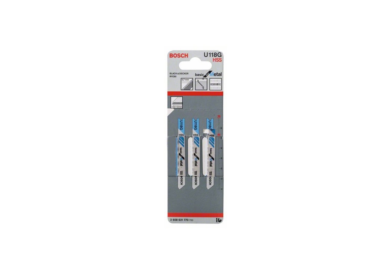 3 Lames scie sauteuse HSS Métal 70mm  Pas : 0,7mm U118G - 2608631770 - Bosch