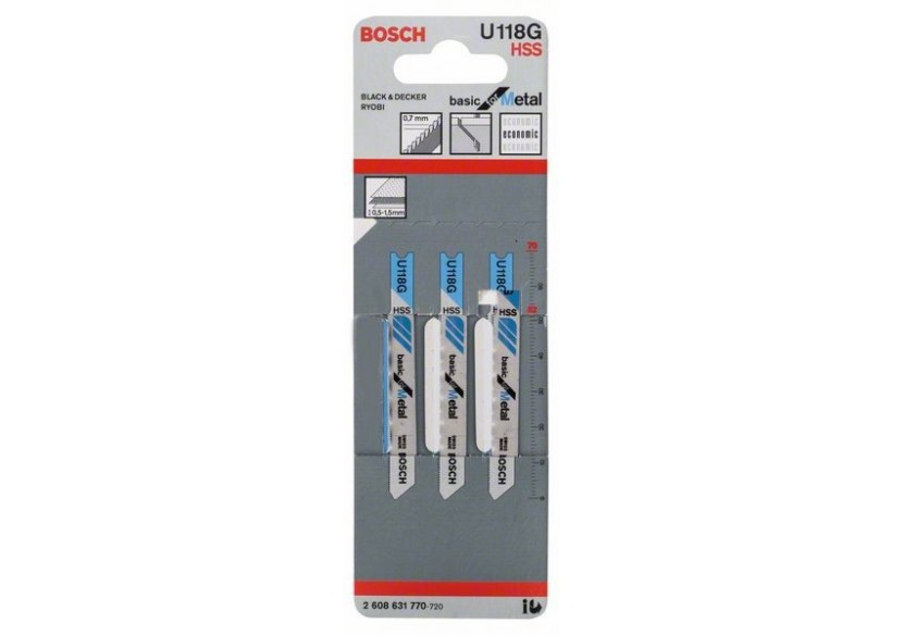 3 Lames scie sauteuse HSS Métal 70mm  Pas : 0,7mm U118G - 2608631770 - Bosch 3 Lames scie sauteuse HSS Métal 70mm  Pas : 0,7mm U118G - 2608631770 - Bosch
