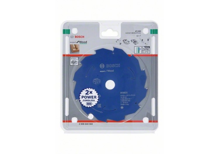 Lame scie circulaire Sans-fil Expert Bois 160x20x1,45mm  12D - 2608644502 - Bosch