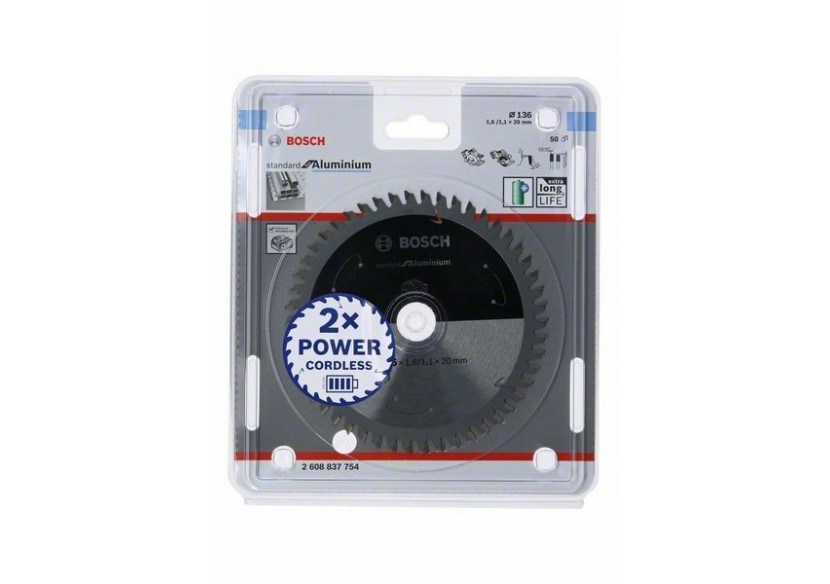 Lame scie circulaire Sans-fil STD Aluminium 136x20x1,6mm  50D - 2608837754 - Bosch Lame scie circulaire Sans-fil STD Aluminium 136x20x1,6mm  50D - 2608837754 - Bosch
