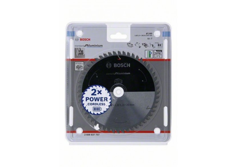 Lame scie circulaire Sans-fil STD Aluminium 160x20x1,8mm  52D - 2608837757 - Bosch Lame scie circulaire Sans-fil STD Aluminium 160x20x1,8mm  52D - 2608837757 - Bosch