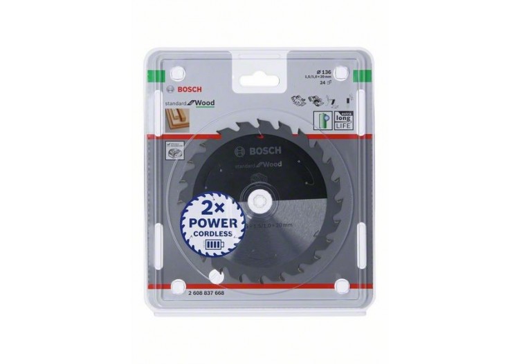 Lame scie circulaire Sans-fil STD Bois 136x20x1,5mm  24D - 2608837668 - Bosch