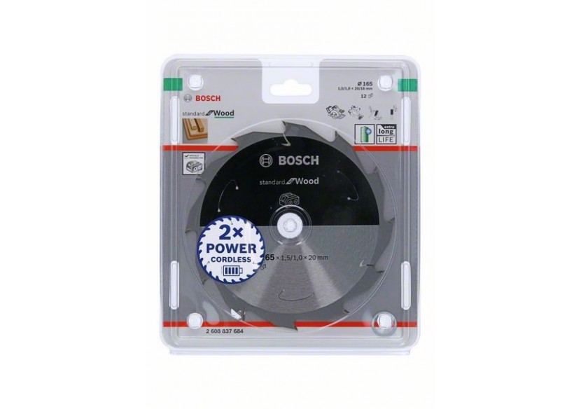 Lame scie circulaire Sans-fil STD Bois 165x20x1,5mm  12D - 2608837684 - Bosch