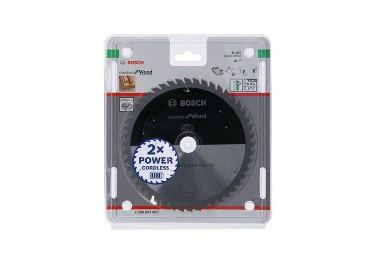 Lame scie circulaire Sans-fil STD Bois 165x20x1,5mm  48D - 2608837687 - Bosch