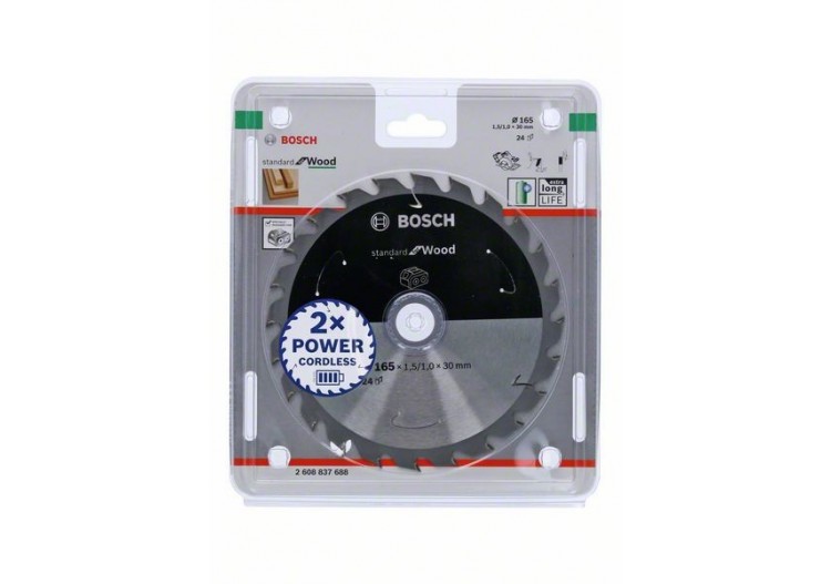 Lame scie circulaire Sans-fil STD Bois 165x30x1,5mm  24D - 2608837688 - Bosch