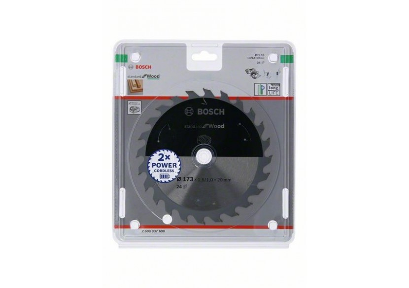 Lame scie circulaire Sans-fil STD Bois 173x20x1,5mm  24D - 2608837690 - Bosch Lame scie circulaire Sans-fil STD Bois 173x20x1,5mm  24D - 2608837690 - Bosch