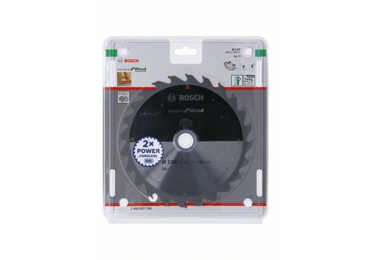 Lame scie circulaire Sans-fil STD Bois 190x30x1,6mm  24D - 2608837708 - Bosch