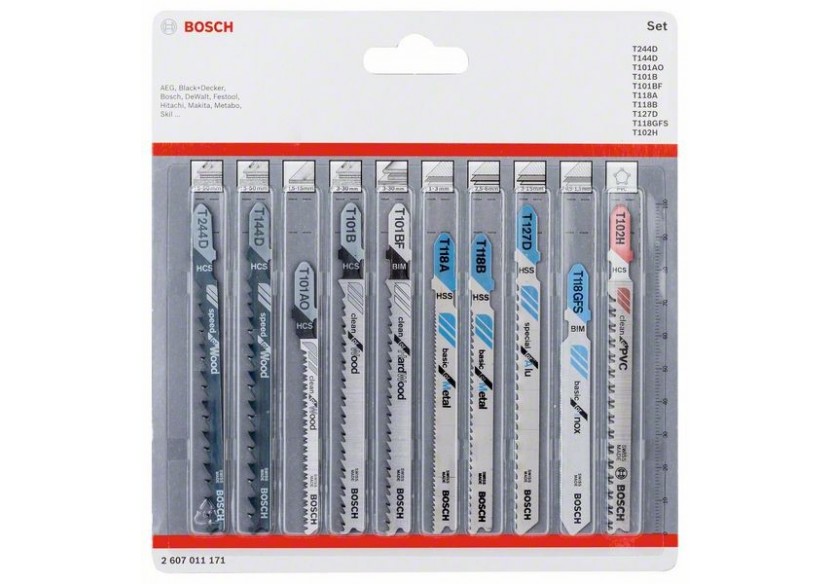 Lames de scie sauteuse, jeux de 10 pièces (emmanchement à simple accroche) - 2607011171 - Bosch