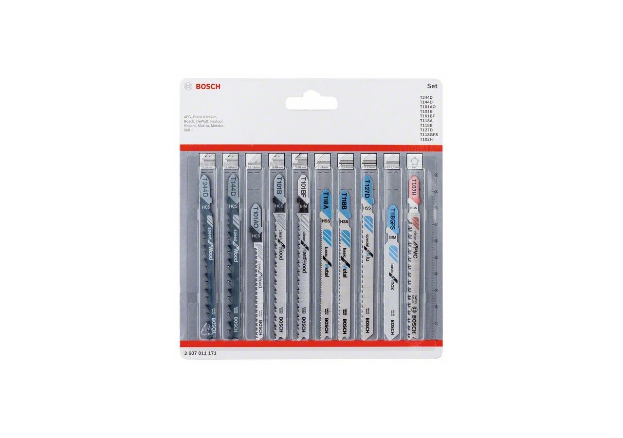 Lames de scie sauteuse, jeux de 10 pièces (emmanchement à simple accroche) - 2607011171 - Bosch