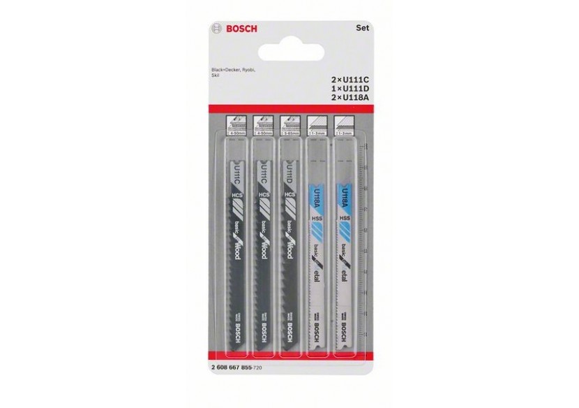 Kit 5 Lames scie sauteuse Métal U 111 C (2x) U 111 D (2x) U 118 A - 2608667855 - Bosch