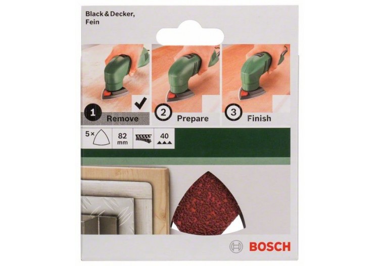 Lot de feuilles abrasives de 5 pièces pour ponceuses Delta G : 40 - 2609256A42 - Bosch