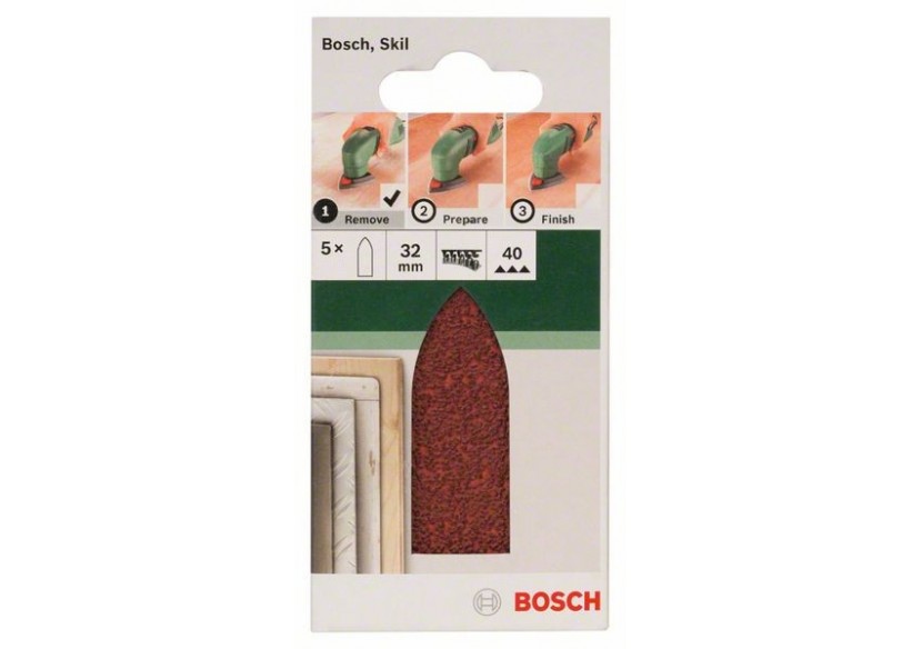 Lot de feuilles abrasives de 5 pièces pour ponceuses Delta, adaptateur G : 40 - 2609256A36 - Bosch