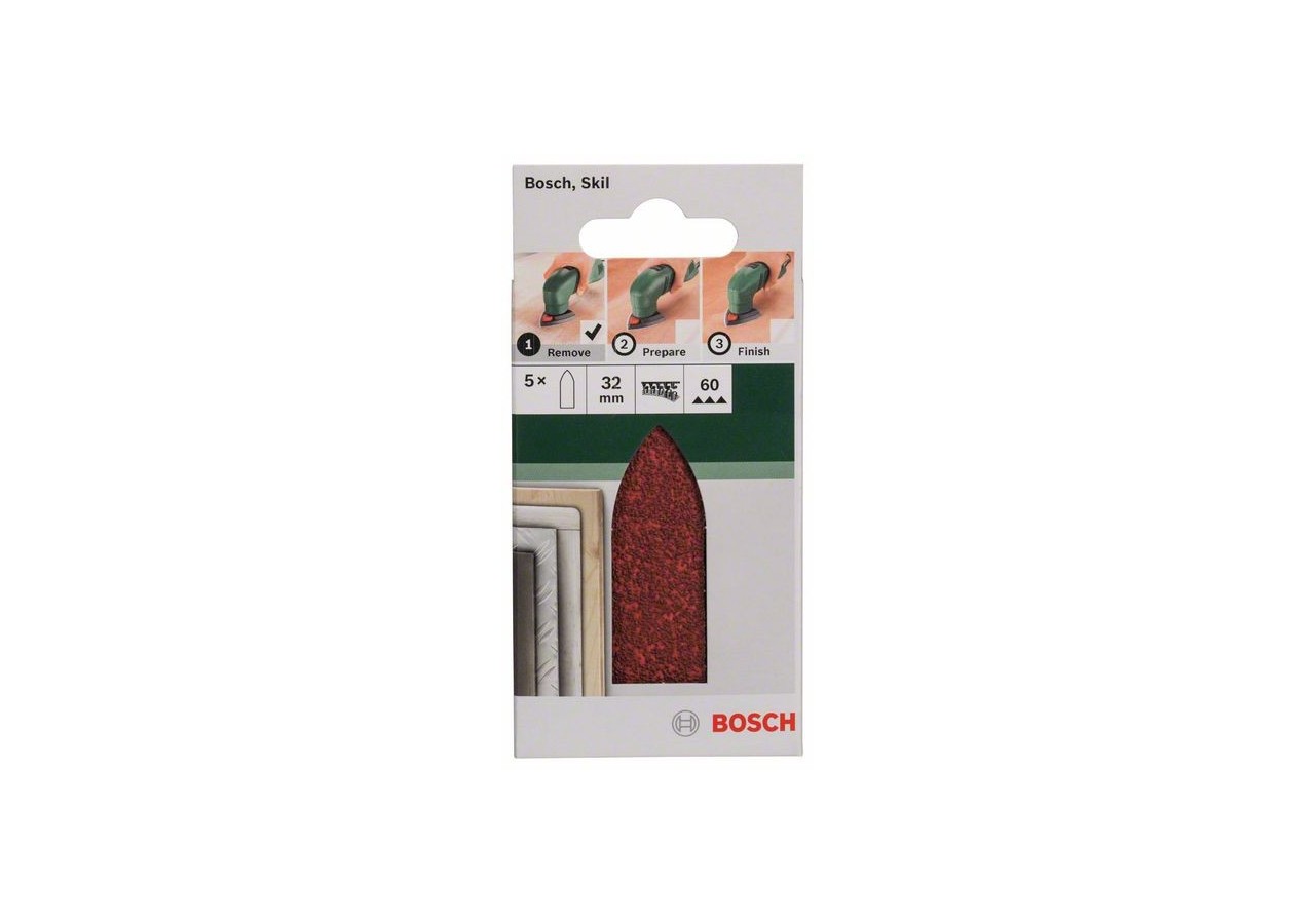 Lot de feuilles abrasives de 5 pièces pour ponceuses Delta, adaptateur G : 60 - 2609256A37 - Bosch