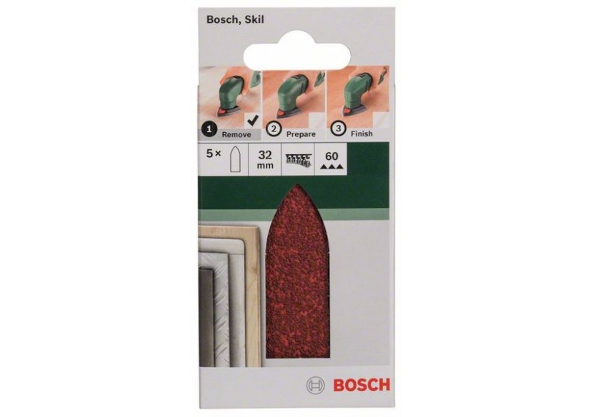 Lot de feuilles abrasives de 5 pièces pour ponceuses Delta, adaptateur G : 60 - 2609256A37 - Bosch