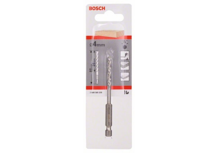 Mèche à bois hélicoïdale, queue six pans 1/4" 4 x 43 x 88 mm - 2608595520 - Bosch