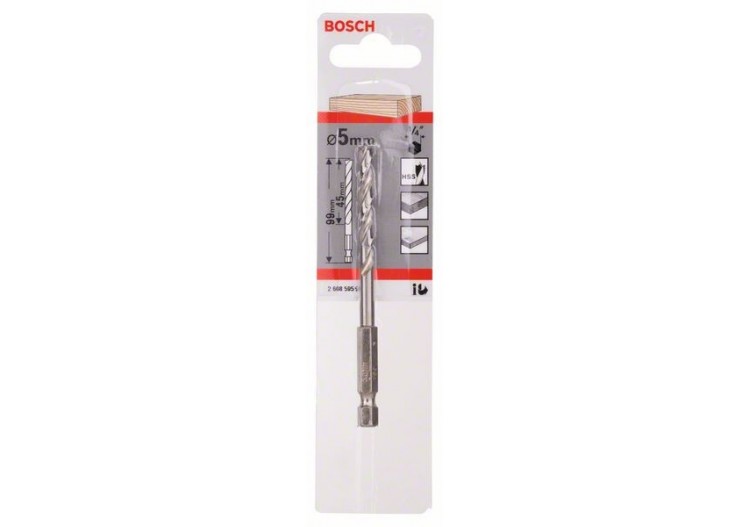 Mèche à bois hélicoïdale, queue six pans 1/4" 5 x 52 x 99 mm - 2608595521 - Bosch