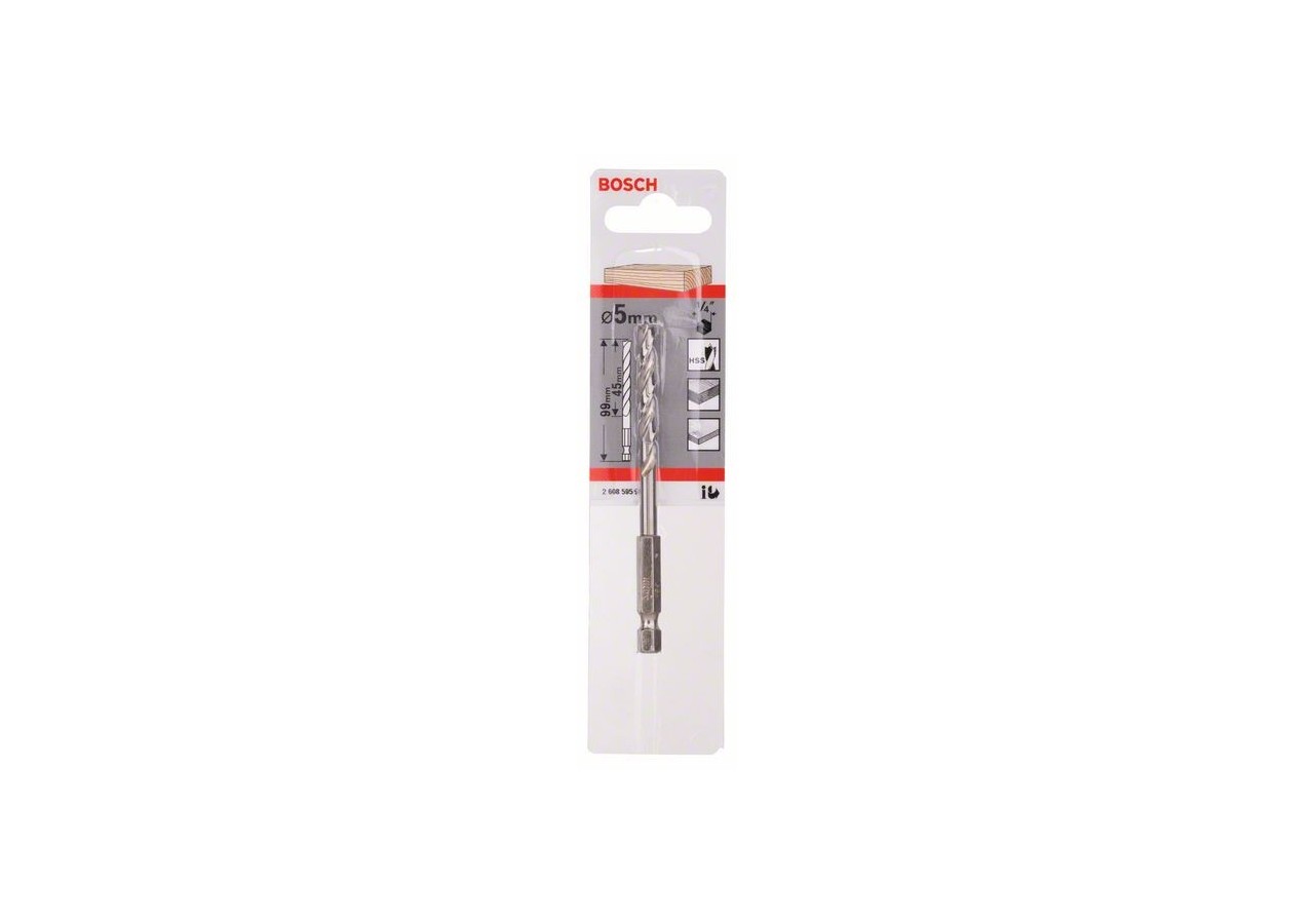 Mèche à bois hélicoïdale, queue six pans 1/4" 5 x 52 x 99 mm - 2608595521 - Bosch