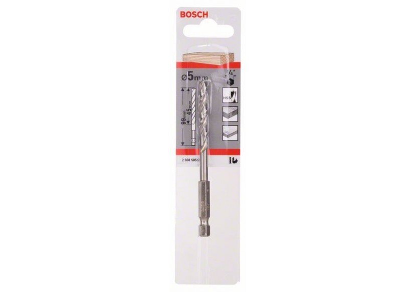 Mèche à bois hélicoïdale, queue six pans 1/4" 5 x 52 x 99 mm - 2608595521 - Bosch