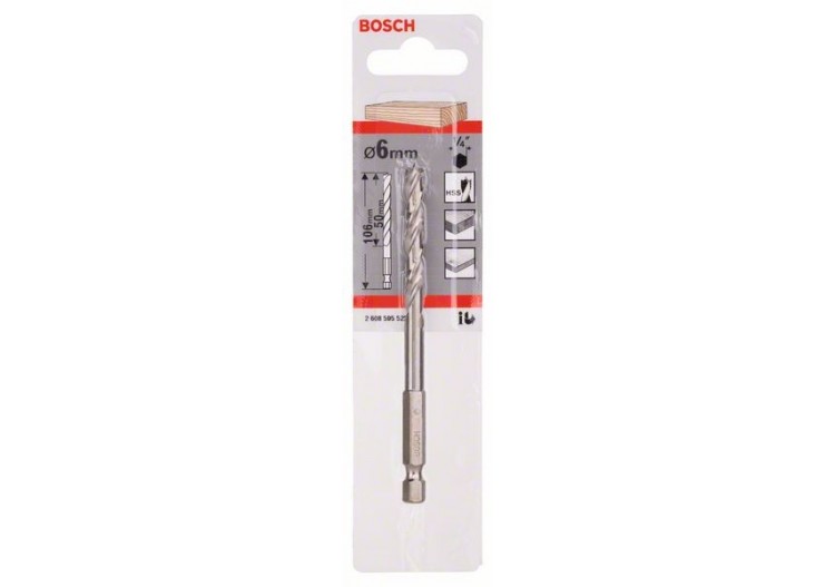Mèche à bois hélicoïdale, queue six pans 1/4" 6 x 63 x 106 mm - 2608595522 - Bosch