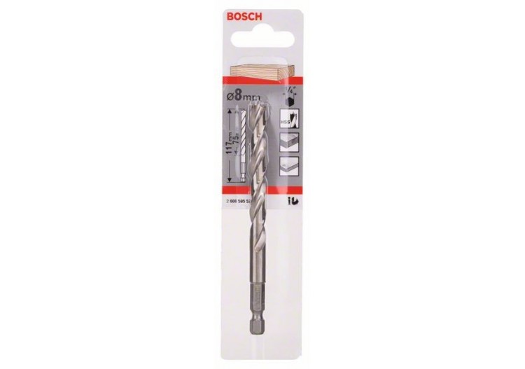 Mèche à bois hélicoïdale, queue six pans 1/4" 8 x 75 x 117 mm - 2608595523 - Bosch
