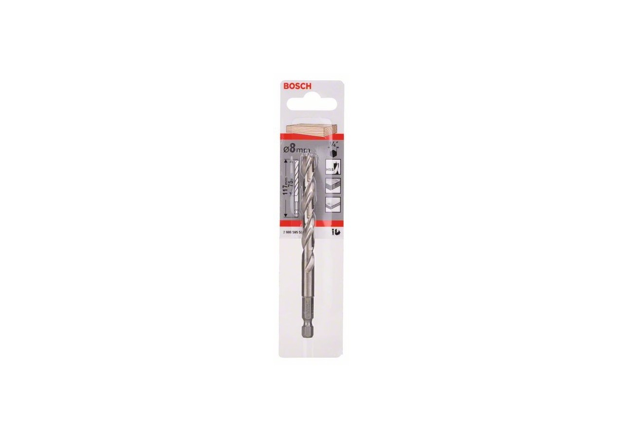 Mèche à bois hélicoïdale, queue six pans 1/4" 8 x 75 x 117 mm - 2608595523 - Bosch