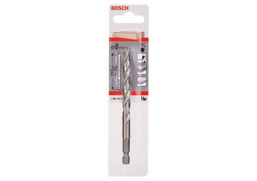 Mèche à bois hélicoïdale, queue six pans 1/4" 8 x 75 x 117 mm - 2608595523 - Bosch