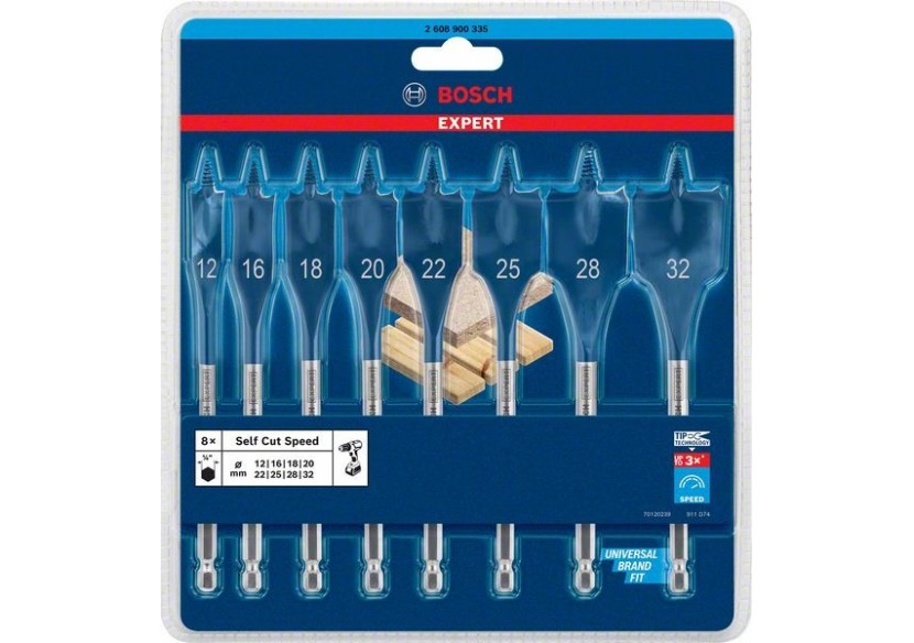 Mèche plate Expert SelfCut Speed 12/16/18/20/22/25/28/32 mm 8 pces - 2608900335 - Bosch