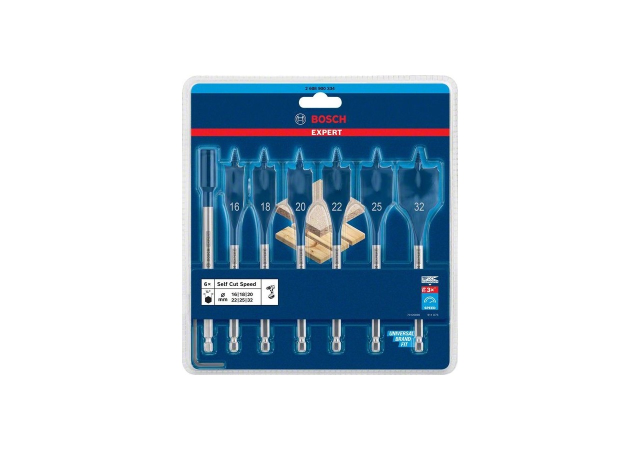 Mèche plate Expert SelfCut Speed 16/18/20/22/25/32 mm 7 pces - 2608900334 - Bosch