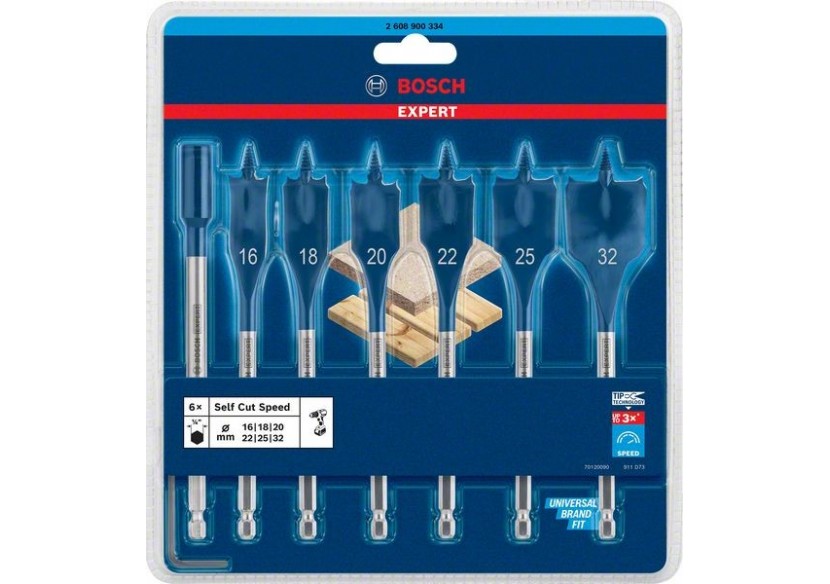 Mèche plate Expert SelfCut Speed 16/18/20/22/25/32 mm 7 pces - 2608900334 - Bosch