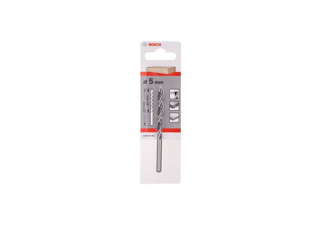 Mèches hélicoïdales à bois Standard 5 x 52 x 86 mm, d 5 mm Pack de 1 - 2608596302 - Bosch