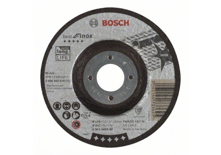 Meule à ébarber à moyeu déporté Best for Inox A 30 V INOX BF, 115 mm, 7,0 mm - 2608603510 - Bosch