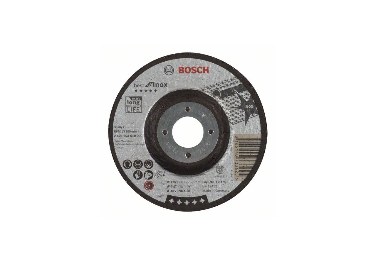 Meule à ébarber à moyeu déporté Best for Inox A 30 V INOX BF, 115 mm, 7,0 mm - 2608603510 - Bosch